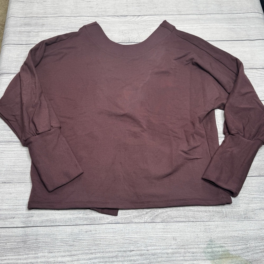 AMOUR VERT Makenna‎ Luxe Mocha Mauve Pullover Sweatshirt Top Large Open Back USA